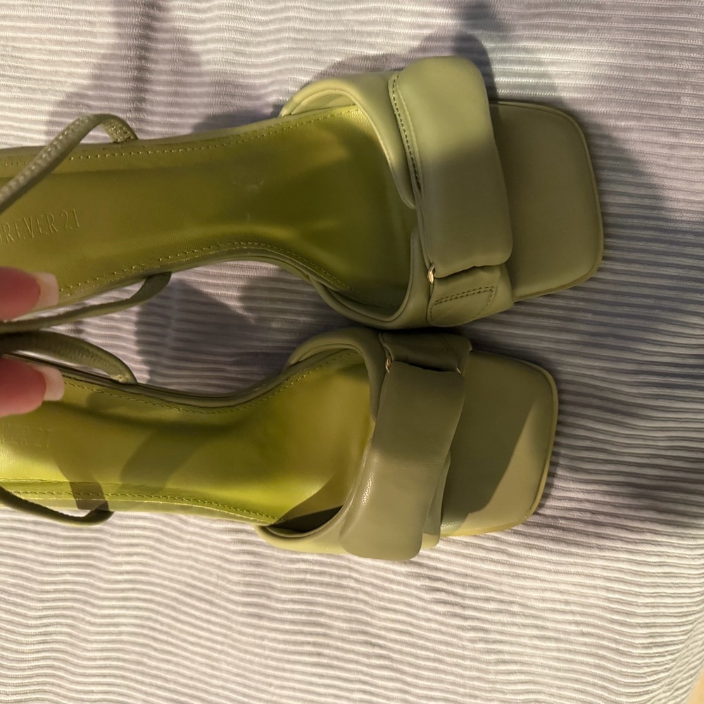 Forever 21 Olive Green Strappy Square-Toe Heeled Sandals